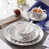 european and american hot selling ceramic tableware set 6 piece tableware porcelain plate bowl spoon black