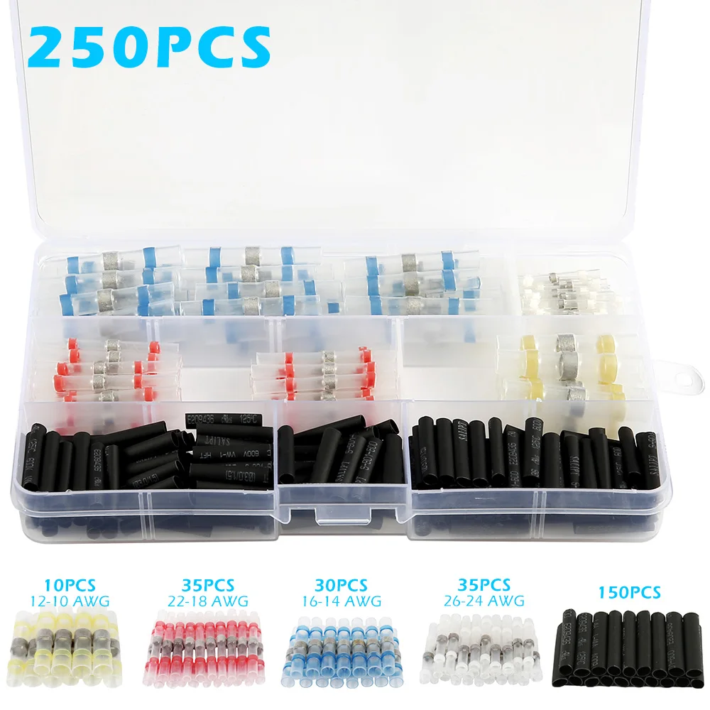 250 шт. водонепроницаемые термоусадочные стыковые соединители Электрический