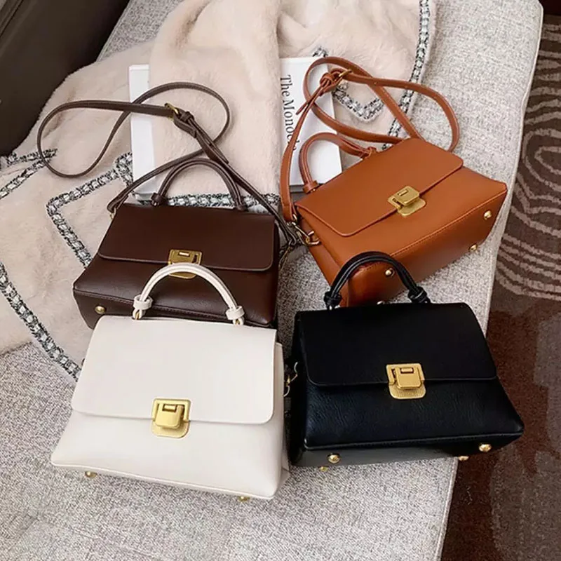 

Vintage Solid Color Tote Bag 2021 Fashion New Quality PU Leather Women's Designer Handbags High Capacity Shoulder Crossbody Bags