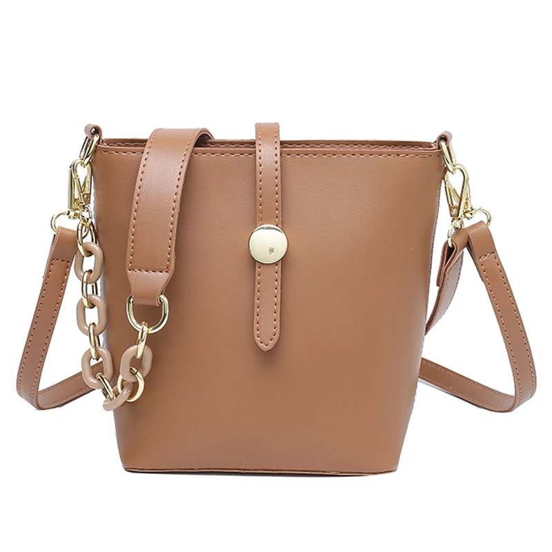

Color Designer Solid Retro PU Simple Leather Bucket Crossbody Bag Women 2021 Shoulder Brand Designer Ladies Luxury Handbag