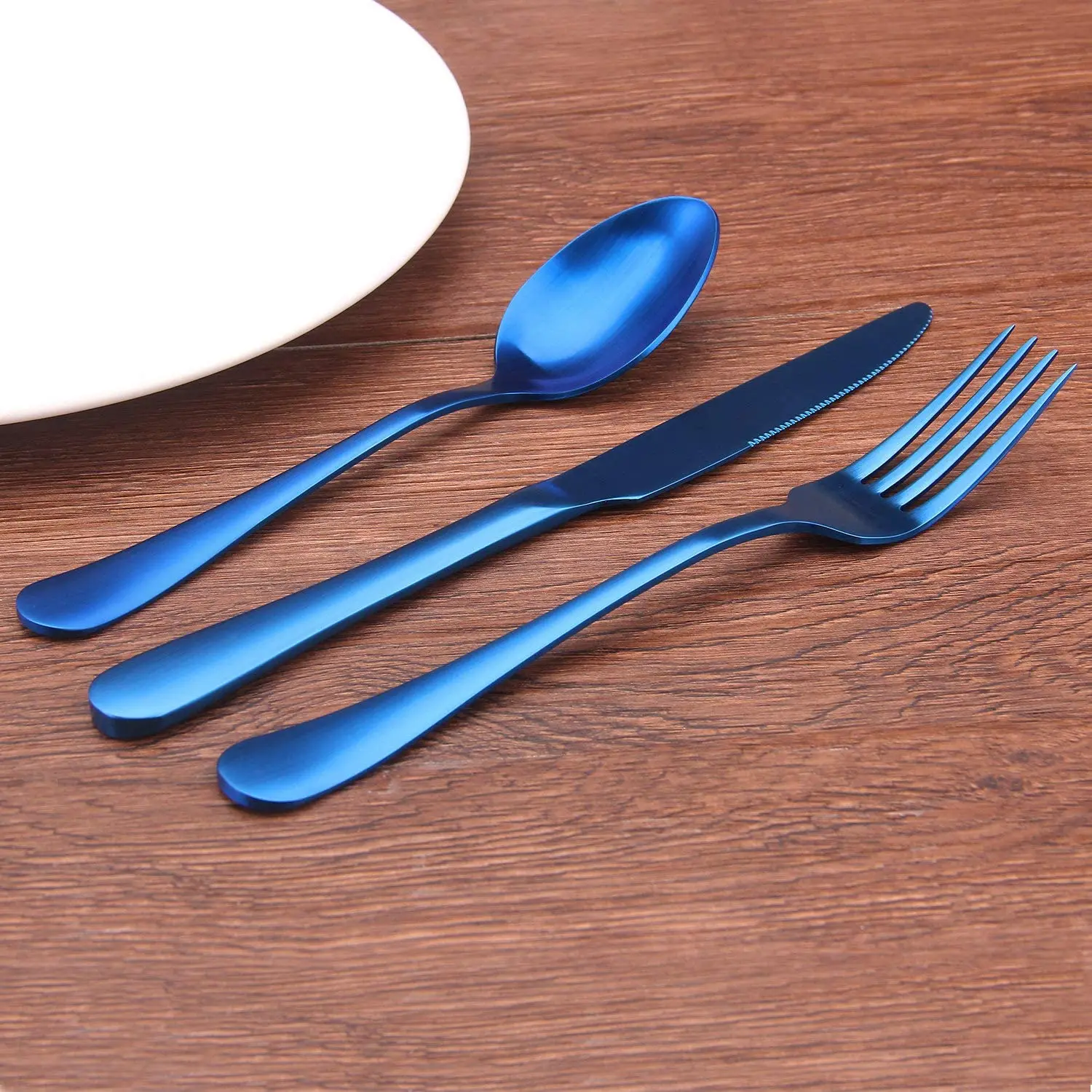 Матовая синяя кожа набор столовых приборов из нержавеющей стали кухонной утвари