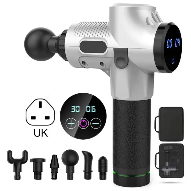 UK Plug 1200-3200r/мин терапия массаж пистолеты мышечный массажер Боль Спорт массаж машина расслабить тело похудение Рельеф 6 голов с сумкой - Цвет: UK Plug