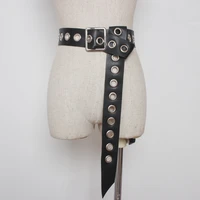 belt for women fashion knot long belt black hollow rivet knotted soft pu leather strap belt silver pin square buckle waistbands