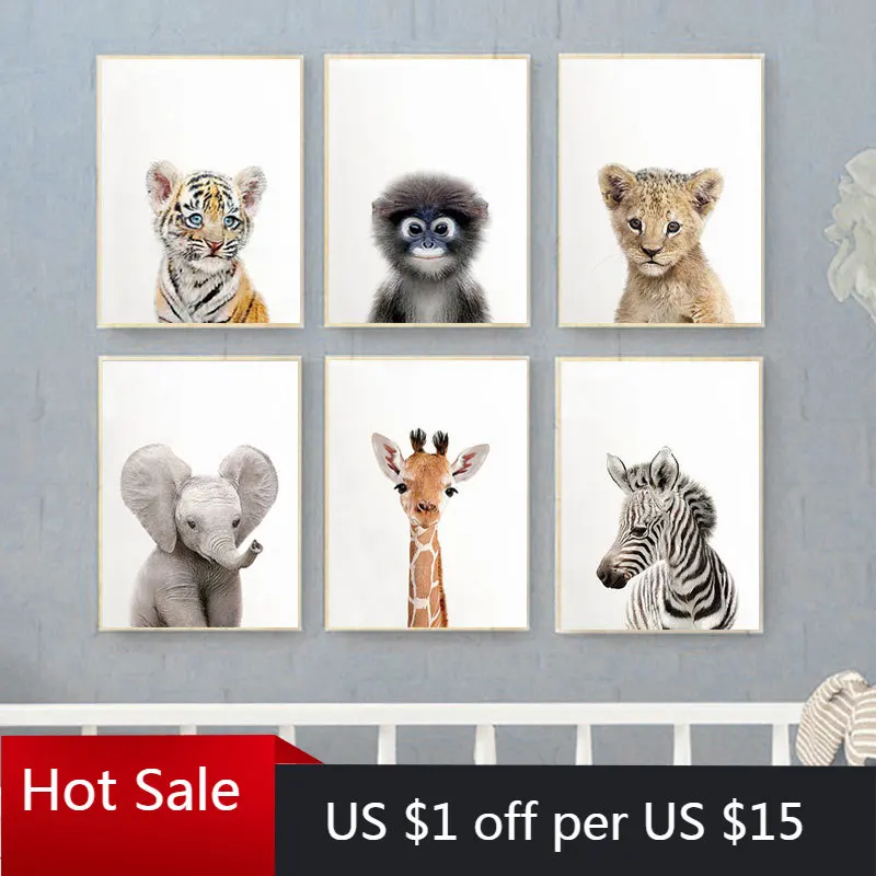 

Toddler Animal Wall Art Tiger Lion Prints Elephant Giraffe Canvas Painting for Posters Kids Room Decor Orangutan Zebra Pictures