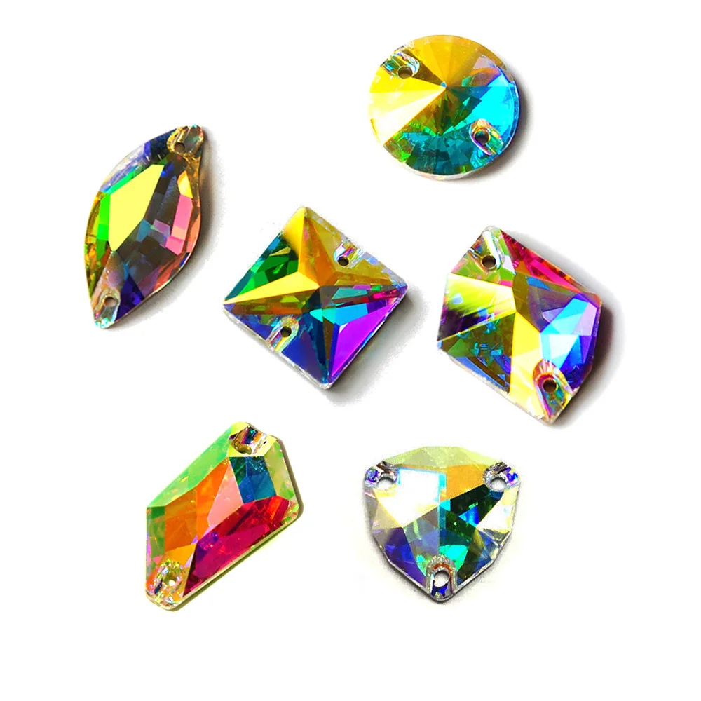 Новинка стразы всех форм для шитья кристаллы AB пришивные с плоским основанием