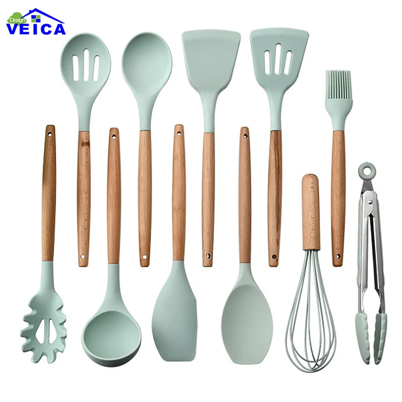 Силиконовые кухонные инструменты 3 цвета наборы для готовки ложка супа лопатка с