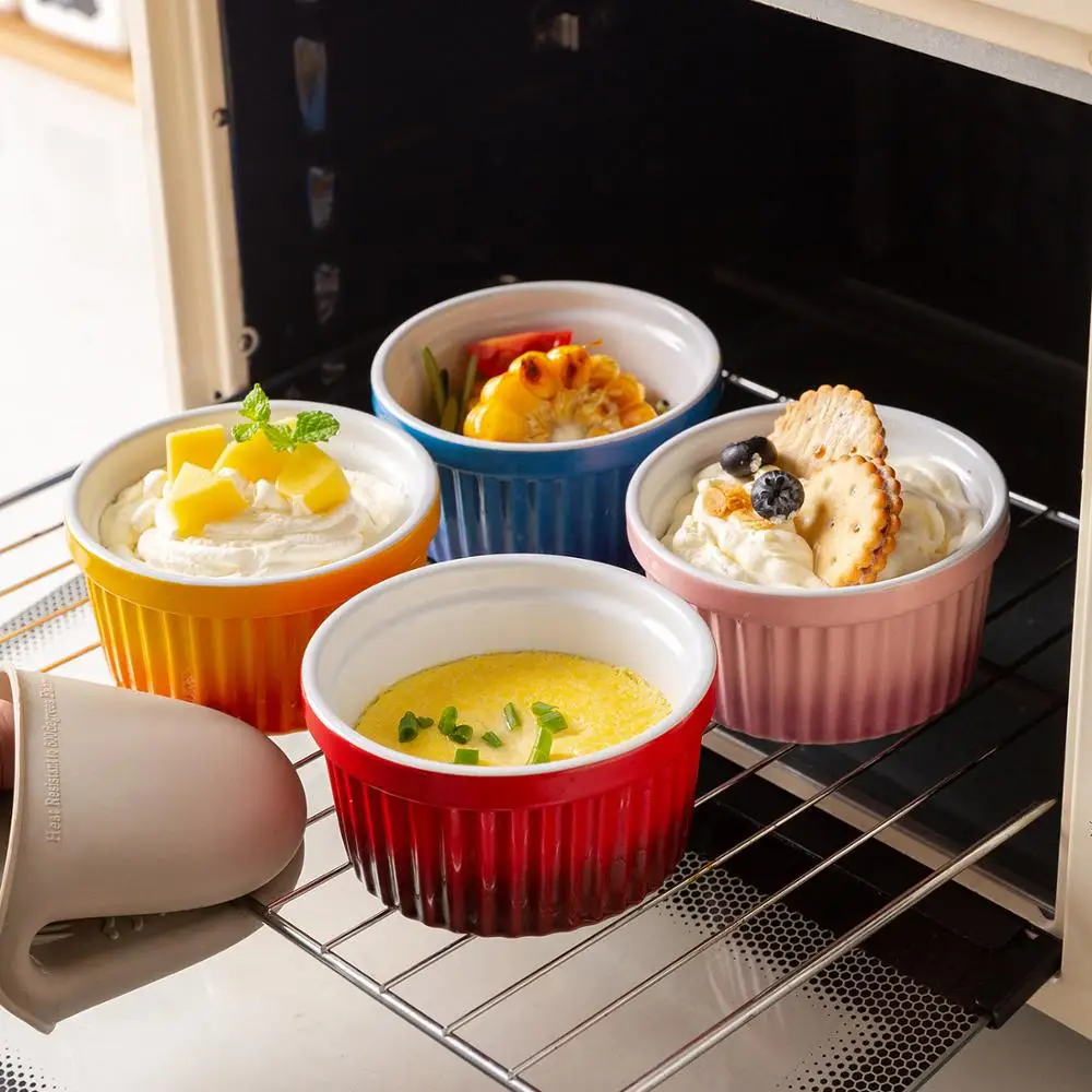 

Gradients Ceramic Cake Mould Pudding Dessert Mould Round Baking Tray Kitchen Oven Ice Cream Dessert Bowl