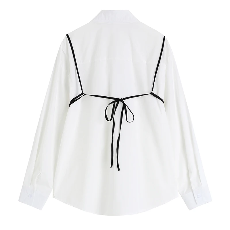 Женская Осенняя блузка с длинным рукавом и бантом однобортная отложным
