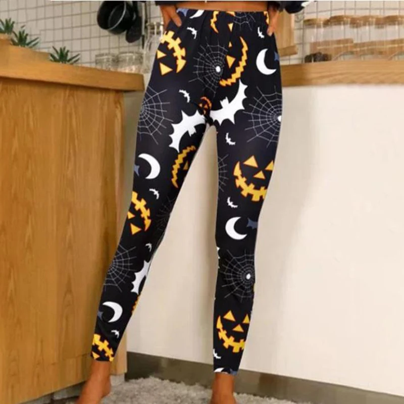 

Женские облегающие леггинсы с принтом на Хэллоуин, эластичные длинные брюки с портом, модные женские универсальные уличные облегающие легг...