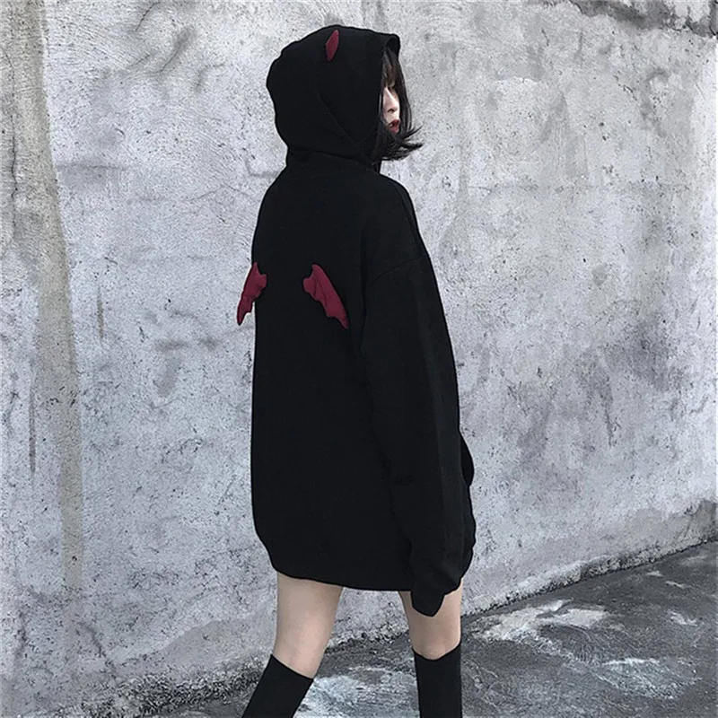 Осенняя теплая толстовка с капюшоном Женская мода Harajuku крыльями дьявола