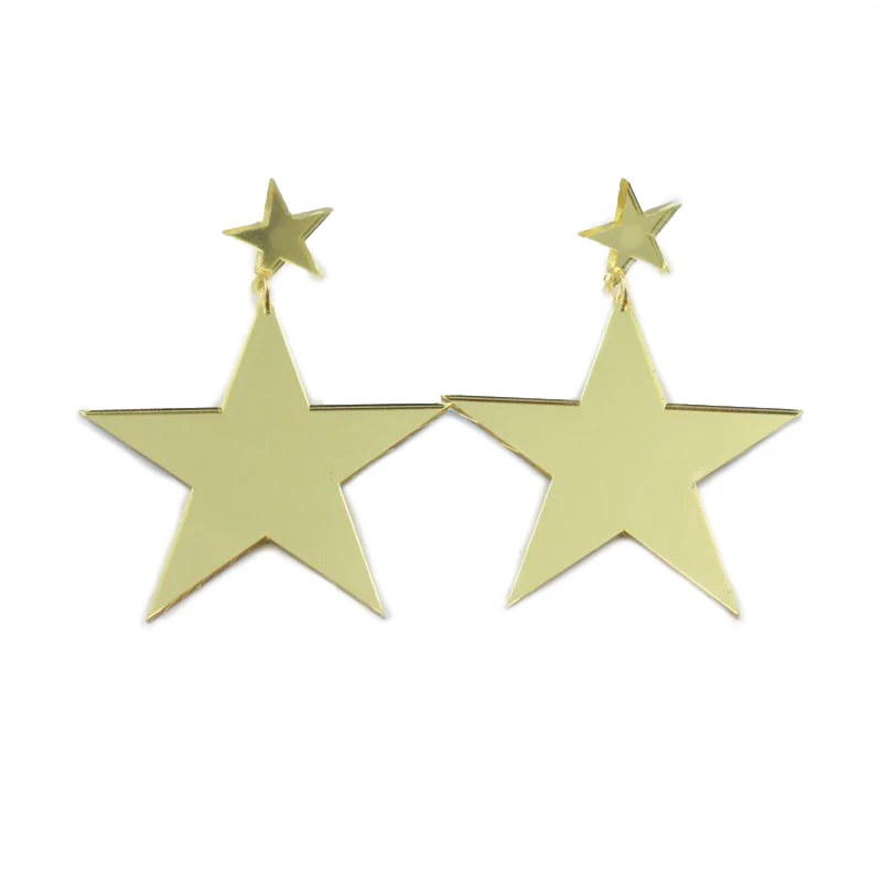 Золотые Зеркальные акриловые серьги пусеты с двойной звездой для женщин Модные