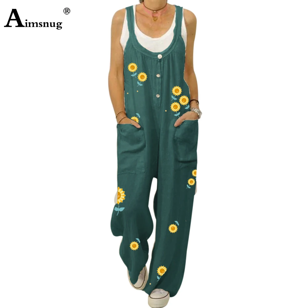 

Women Fashion Overalls Cotton Linen Trousers Button Strappy Backless Pants 2020 Summer Ladies Vintage Casual Loose Print Overall