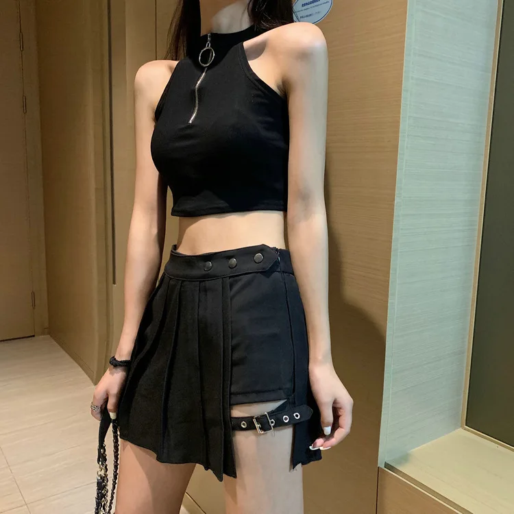 Sexy Gothic Women Skirt High Waist Pleated Punk Black Summer Skirts Girl's skirt with shorts goth dark punk japanese cosplay