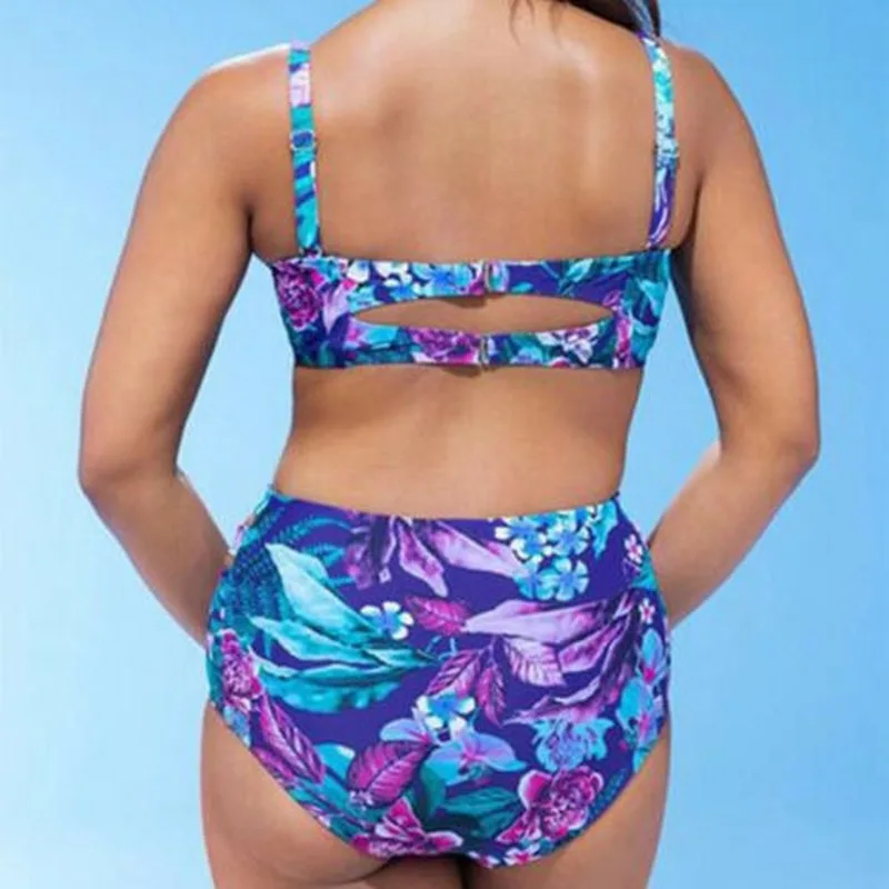 

Plus Size Women's Floral High Waist Bikini Padded Bra Push Up Swimwear Swimsuit