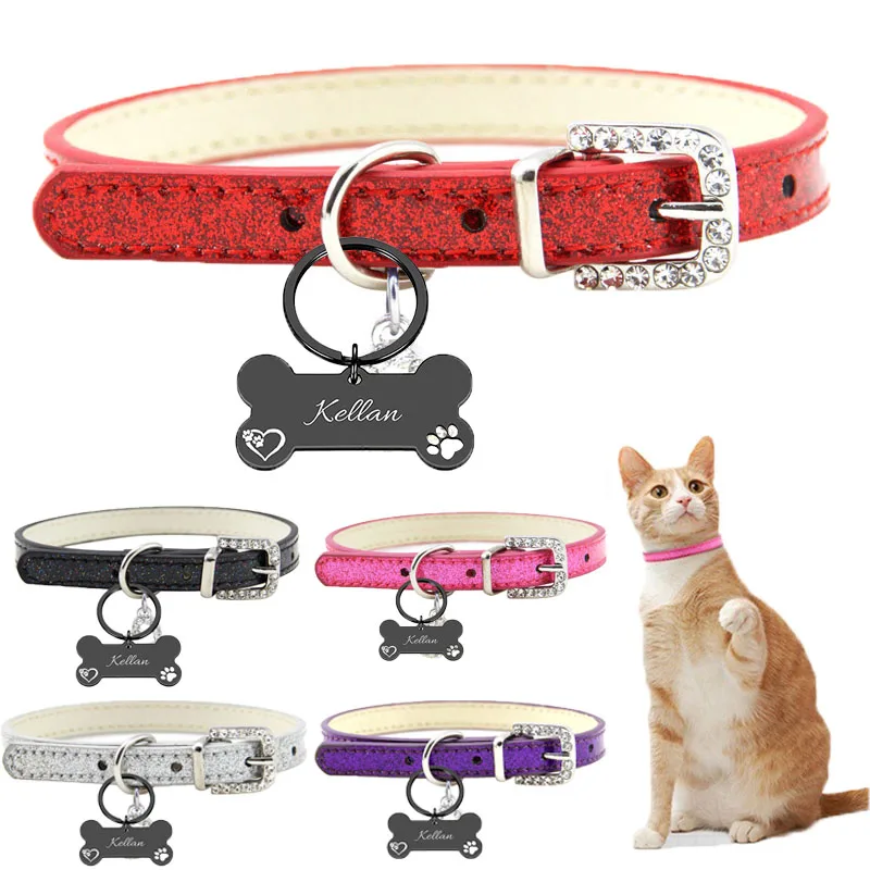 

Ошейник для домашних животных, собак, кошек, украшенный кристаллами в форме сердца, ожерелье, безопасный мягкий кожаный ремешок для котят, щ...