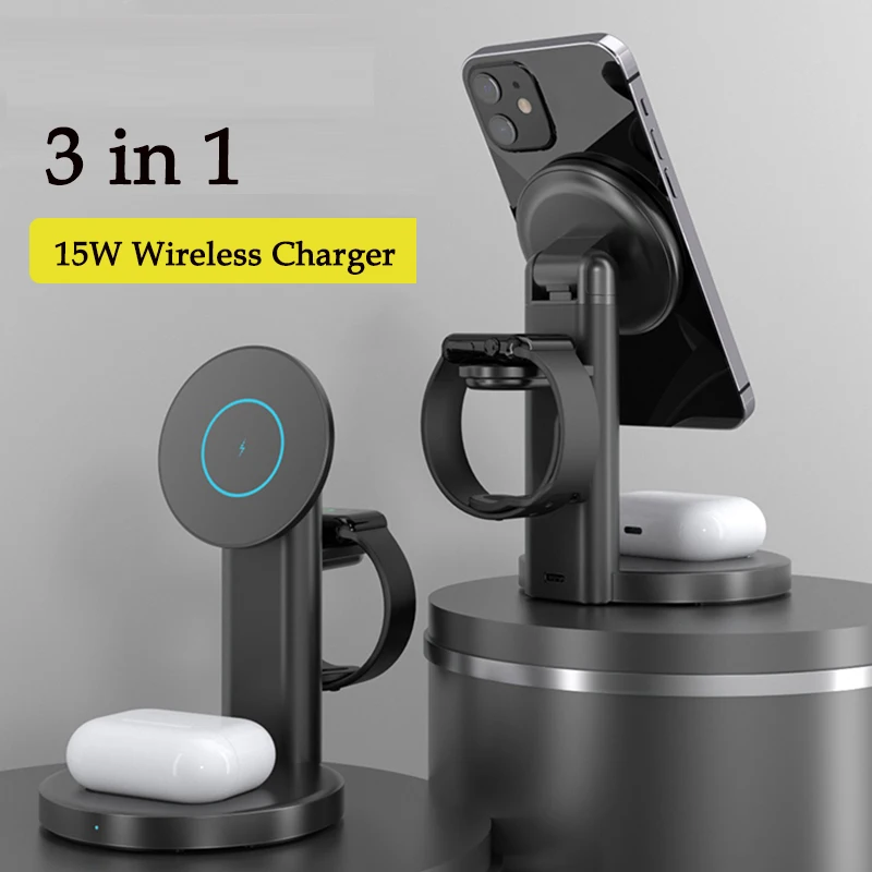 Qi Fast Wireless Charger 3 in 1 15W Charging Dock Station For iPhone 12 11 Pro XS MAX XR X 8 Apple Watch SE 6 5 4 AirPods | Игрушки и