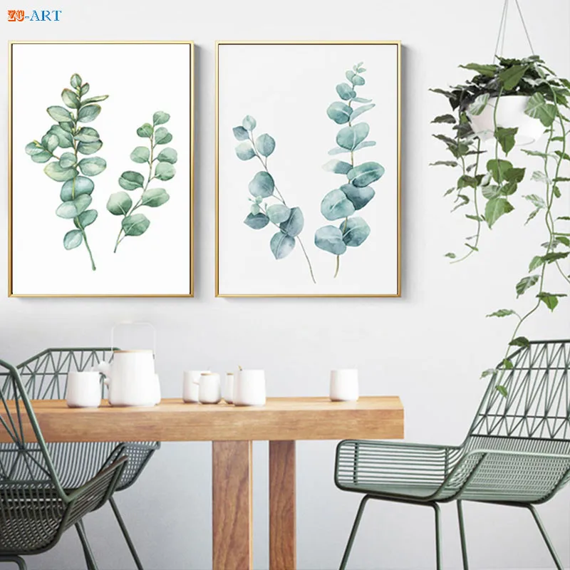 Эвкалипт принт зелени Wall Art зеленые листья плакат Современный минималистское
