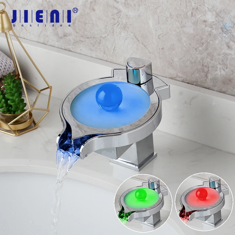 Светодиодный смеситель JIENI для раковины хромированный кран из латуни