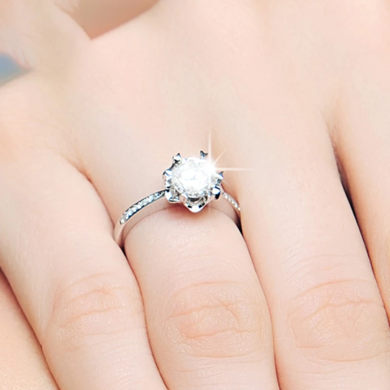 Натуральное moissanite 18K Золотое кольцо Настоящее из цельного золота Модная классика