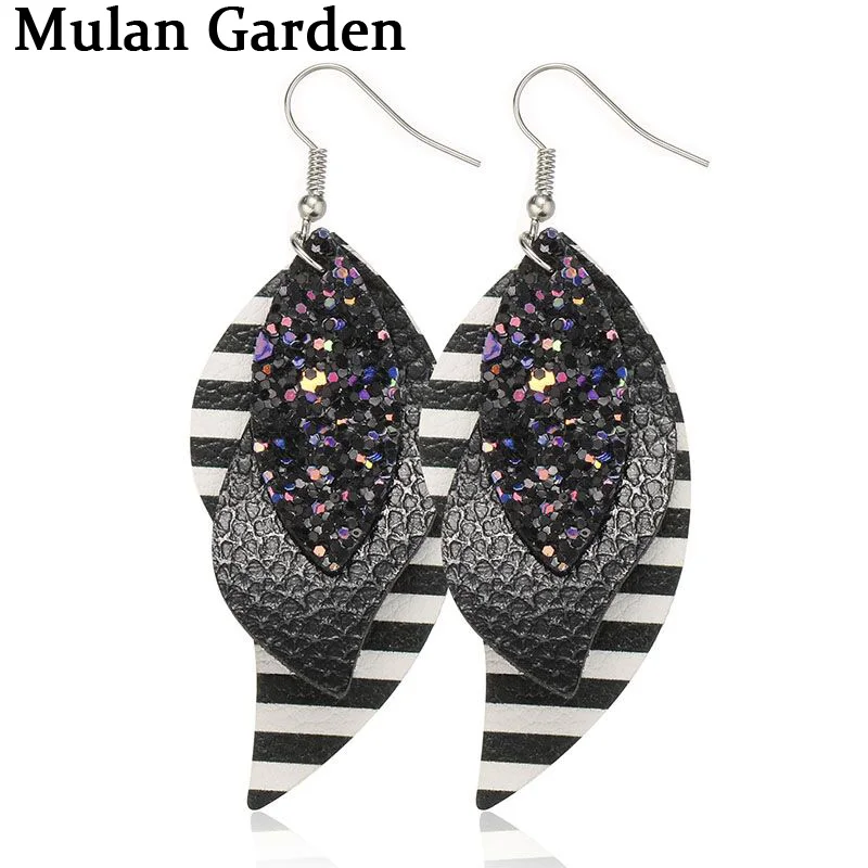 M & G Многослойные блестящие серьги из ПУ кожи с зеброй модные ювелирные изделия