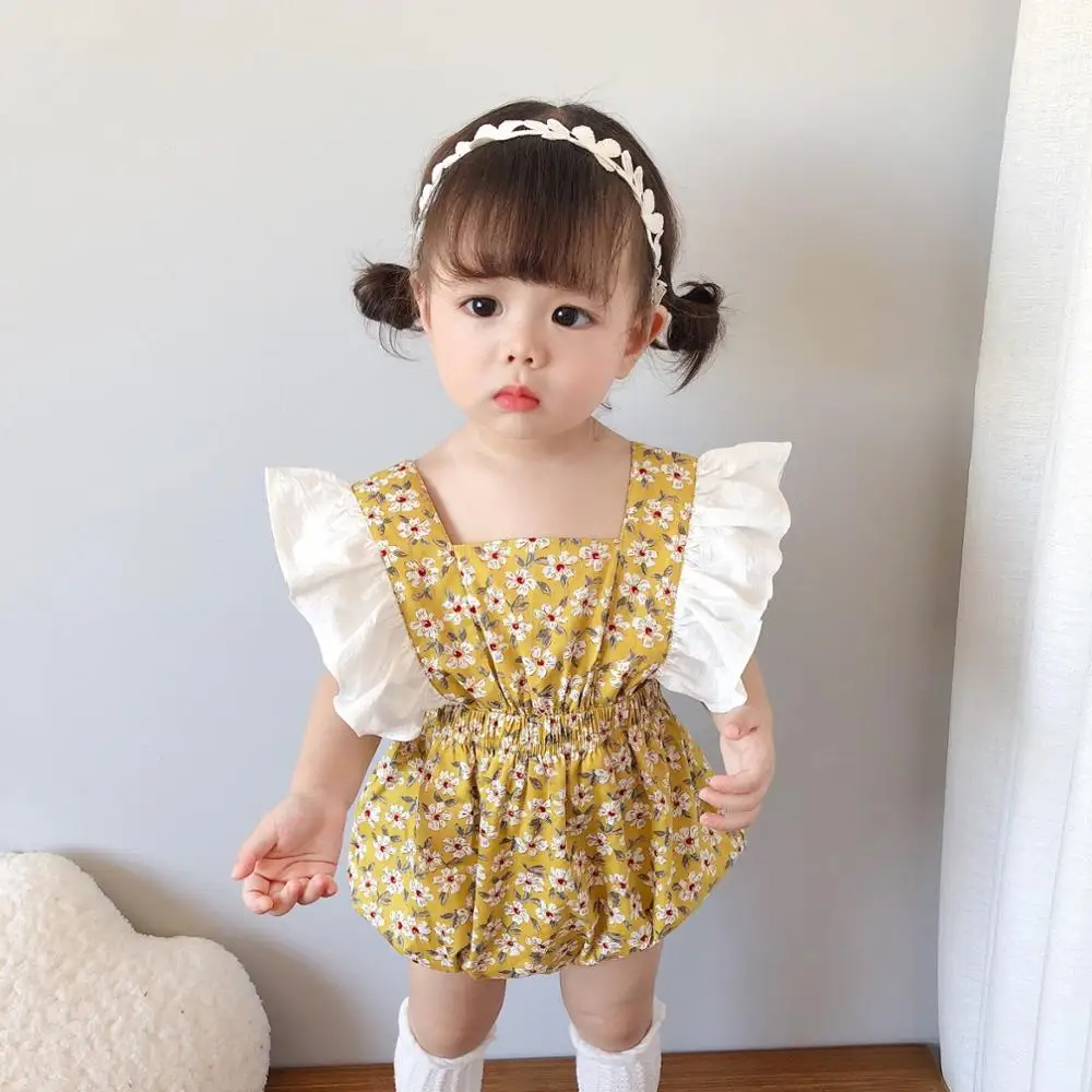 Комбинезон для новорожденных девочек с оборками и цветочным рисунком маленьких