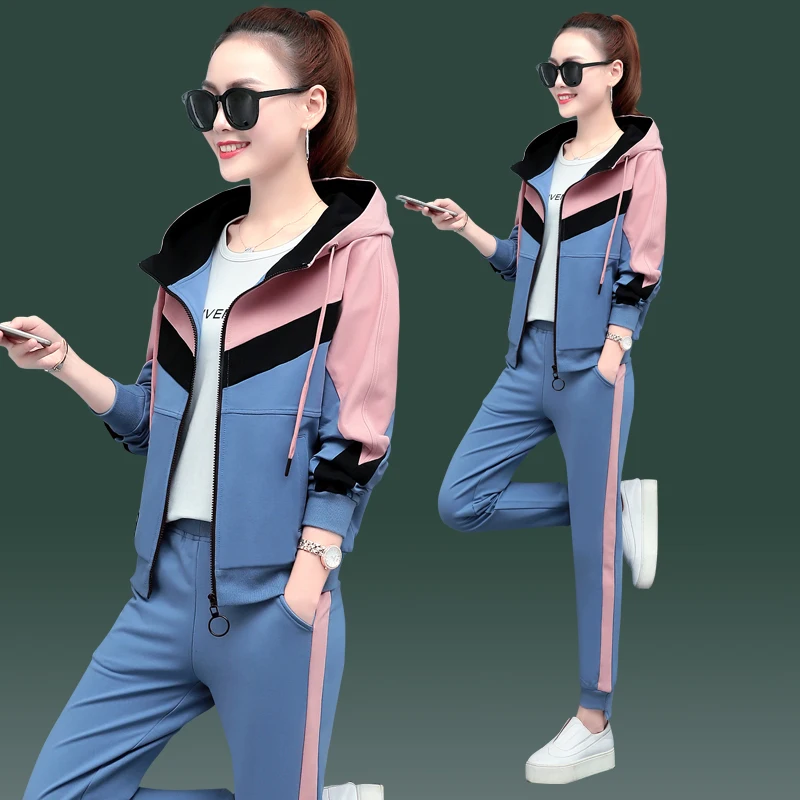 Спортивный костюм женский весна и осень 2019 новый свитер Двухсекционный модный