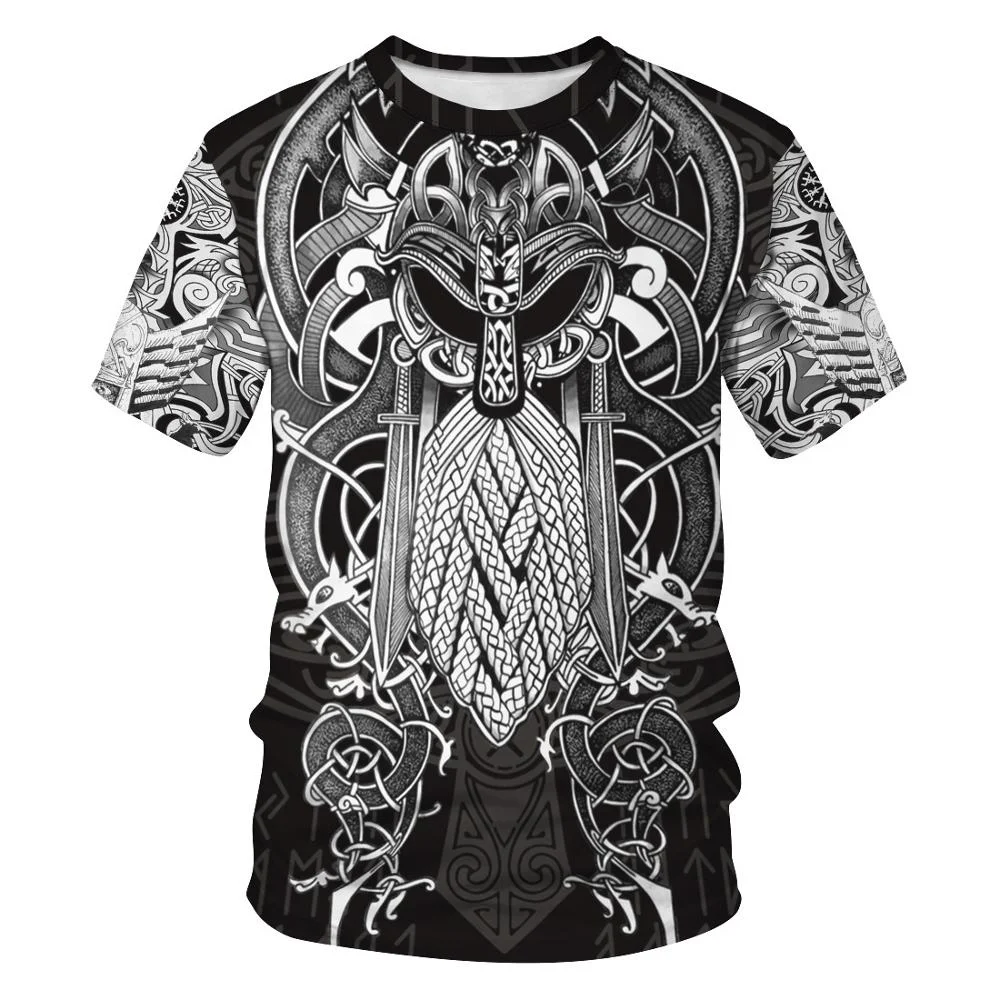 2021 new Nordic Viking Tattoo Art T Shirt Women Men Pirates 3D Print T-shirts Vikings King Short Sleeve Casual Tops men clothing