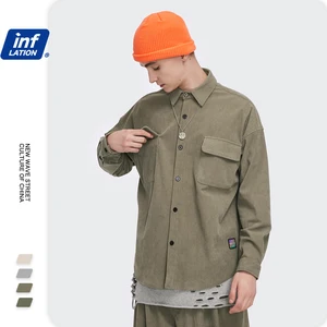 Рубашка Вельветовая Мужская, свободного кроя, с карманами спереди, в стиле Харадзюку, 2021 Вт, большого размера, 2102