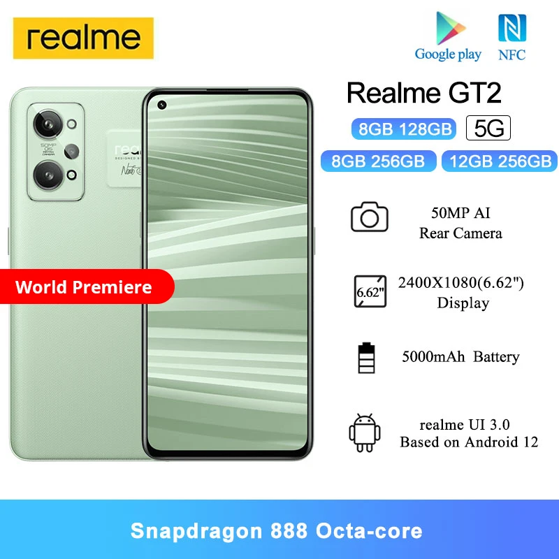 

Смартфон Realme GT2, 6,62 дюйма, 120 Гц, NFC, 65 Вт, 50 МП
