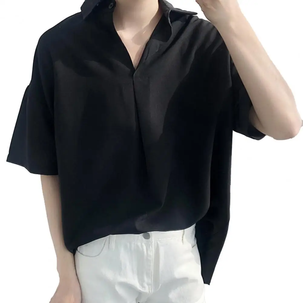 Men Shirt Summer fashion Lapel Youth Pop Short elegance Sleeve Casual Loose Lapel Boy Top for Summer Men's Clothing 2021