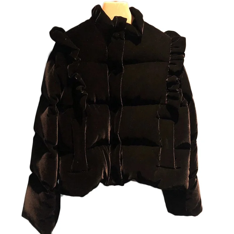 

Fashion Black Winter Jacket Women 2021 Elegant Ruffles Single-breasted Velvet Coat Women Runway Designers chaquetas de mujer