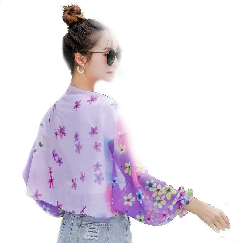 

New Women's Sun Protection Sleeve Print Flower Chiffon Sunscreen Riding Arm Shade Shawl Scarf Outdoor Cycling Driving Sleeve