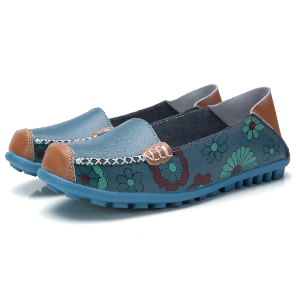 

new Female Split Leather Shallow Flats Print Mixed Colors Flats Women Spring Autumn Casual Comfort Loafers Shoes Women