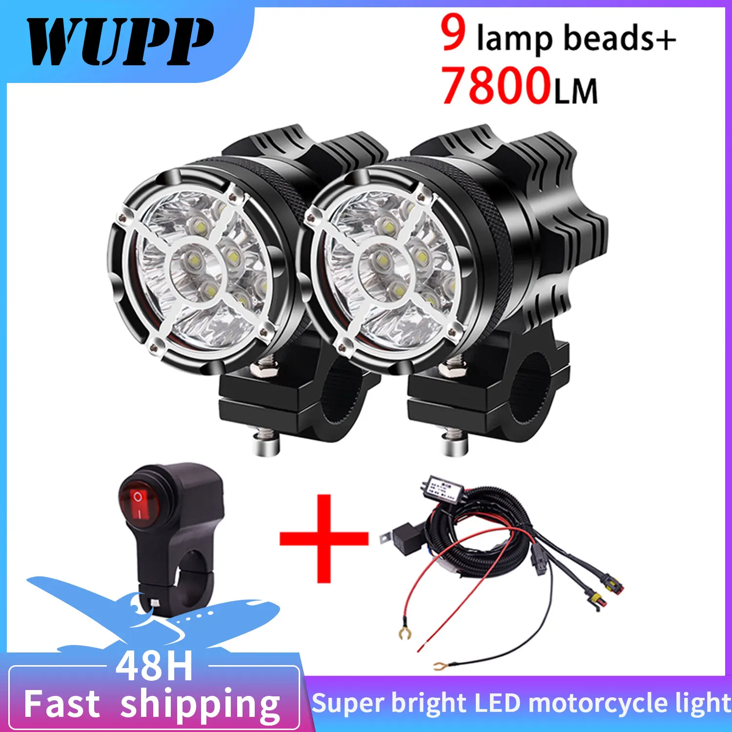 

Универсальная светодиодная противотуманная фара для мотоцикла, 7800 лм, 2 шт.