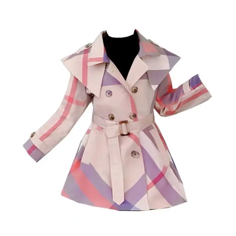 

New Spring Children Girl's Trench Coat Plaid fashion Jacket Waist slim Girls Winder break Belted Trench Outerwear