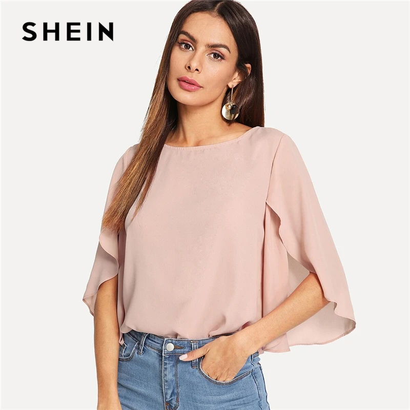 SHEIN Нарядная Одноцветная Блузка С Оригинальным Рукавом Элегантная Осенняя Блузка Для Офиса Современные Женские Топы
