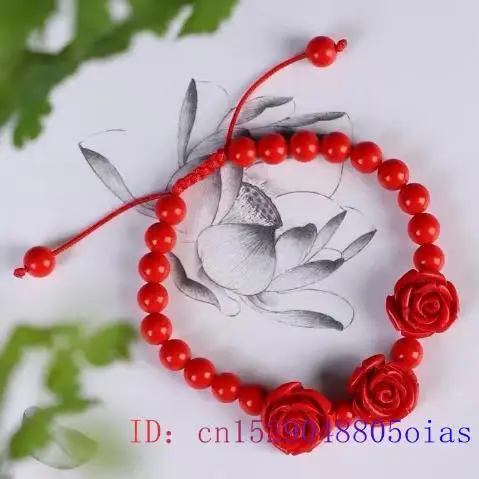 Cinnabar цветок браслет амулет Мода Резные ювелирные изделия женские подарки