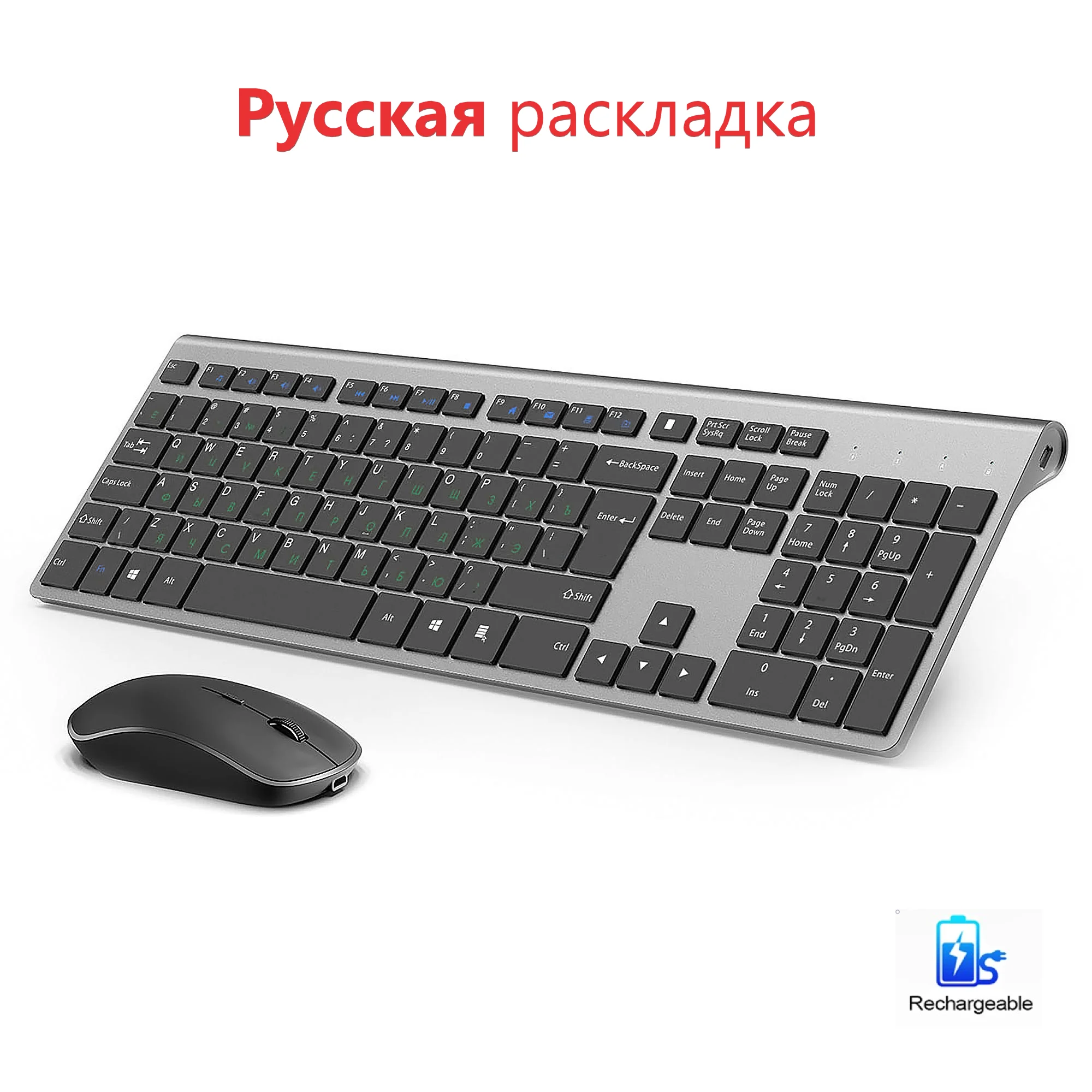 Teclado sem Fio e Mouse para Apple Conjunto Russo Layout Interface 2.4g Tamanho Completo Teclado 108 Teclas Mudo Mini Windows Usb