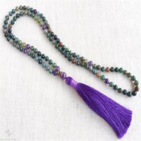 6mm indian agate gemstone 108 beads mala tassel necklace yoga meditation buddhism spiritua retro religious classic wristband