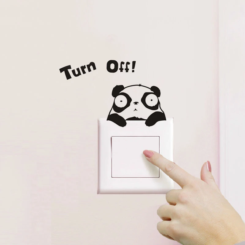 Cartoon funny panda kitten plug switch wall decals vinyl for home decoration removable lovely animal stickers | Дом и сад