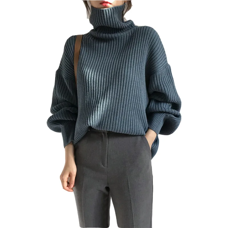 

Thickened High Neck Sweater Women's Middle and Long Autumn Loose and Lazy Wear Pullover Long Sleeve Sweater