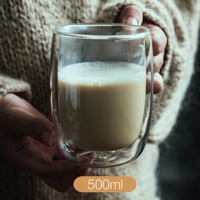 500ml(long) Скандинавские стеклянные прозрачные термостойкие кофейные кружки с двойными стенками, чашки для молока, чая, воды с рукояткой, стакан, подарок, кофейная посуда - Цвет: 500ml(long)