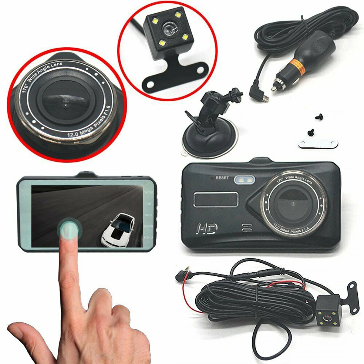 Автомобильный видеорегистратор 1080P с 4 дюймовым двойным объективом ночным