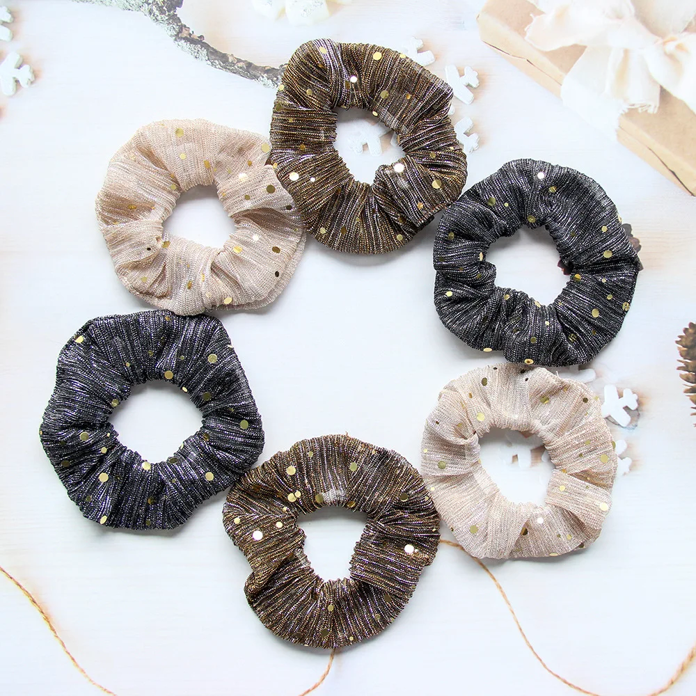 

10PCS 11.0cm Sequin Dots Glitter Hair Scrunchies for womens girl Bling Bling Fabric Hair Bands Elastic Ponytail Holder Hair ties