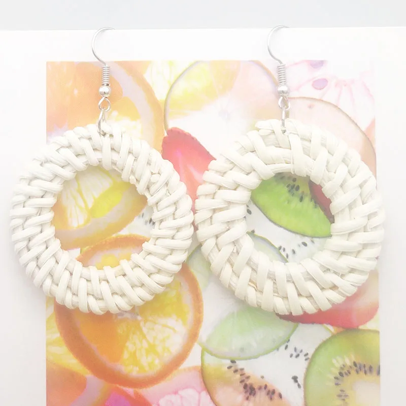 Ear hook 8 Bohemia Wicker Rattan Knit Earrings Ethnic Wood Bamboo Weaving Geometric Circle Statement Drop Earrings for Women Jewelry - Окраска металла: Ear hook 8
