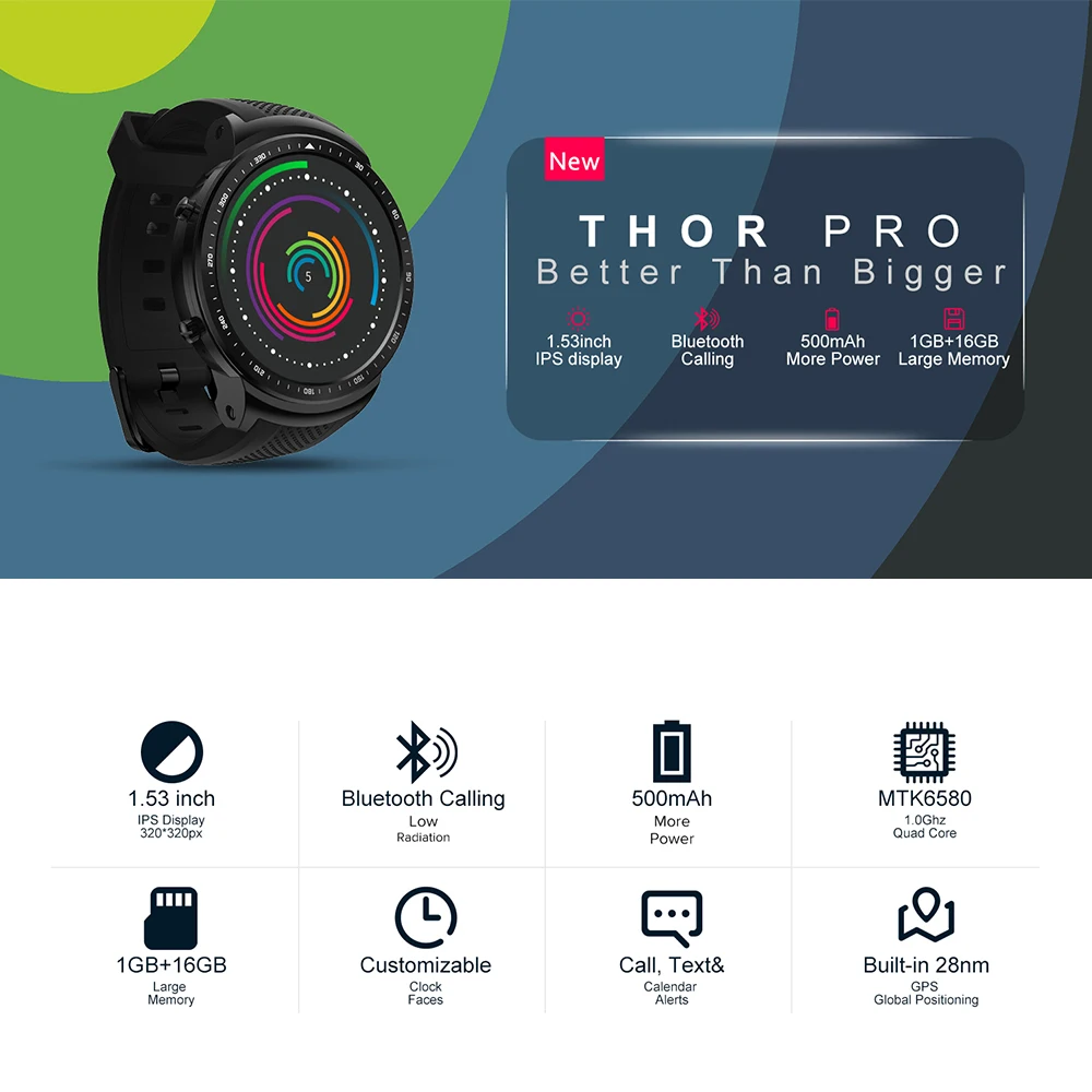 Умные часы Zeblaze ThOR PRO 3G GPS Wi Fi Android 5 1 четырёхъядерный процессор MTK6580 ГБ 16 2 0 камера