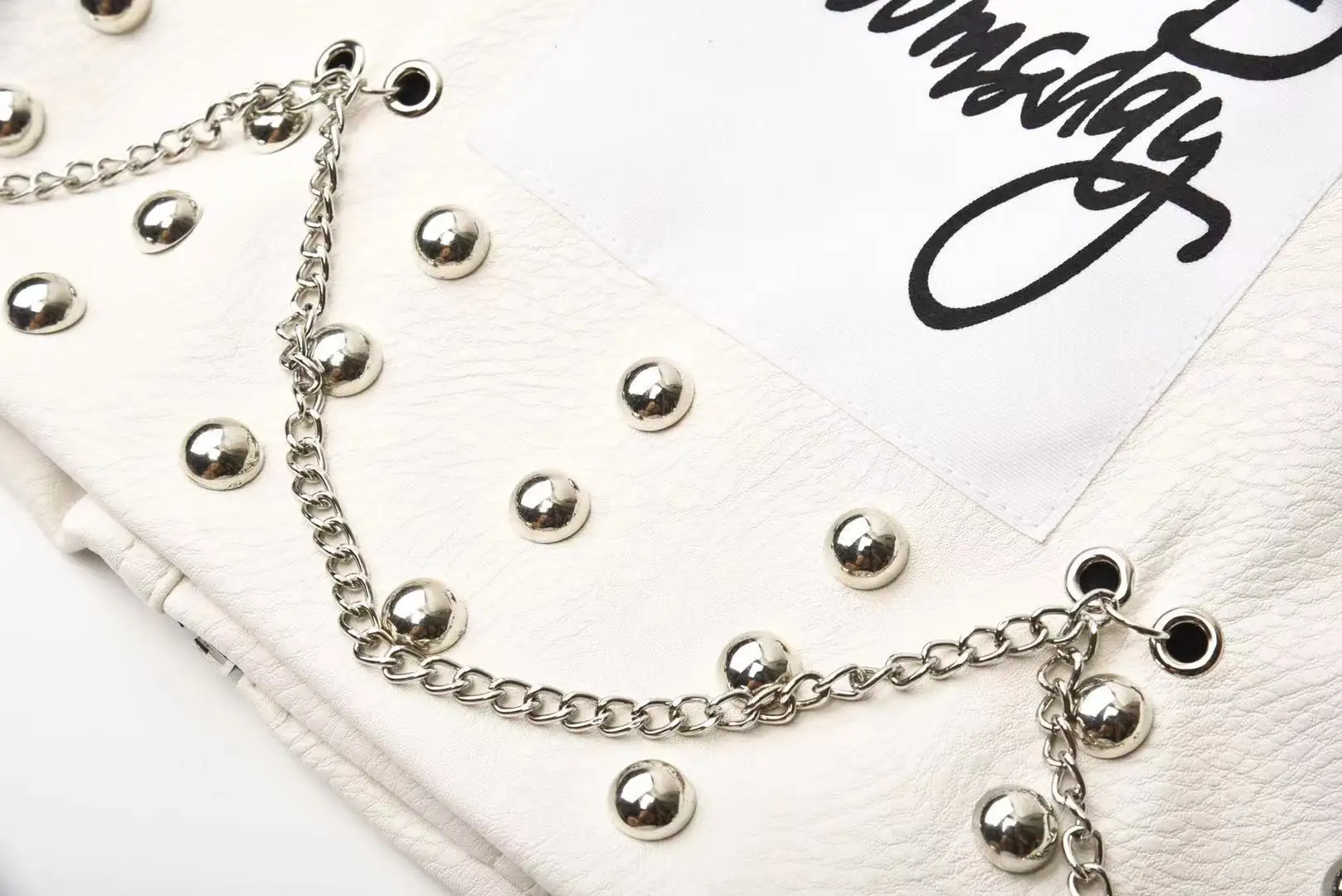 Women's fashion short leather jacket short white rivet jacket pu women jacket