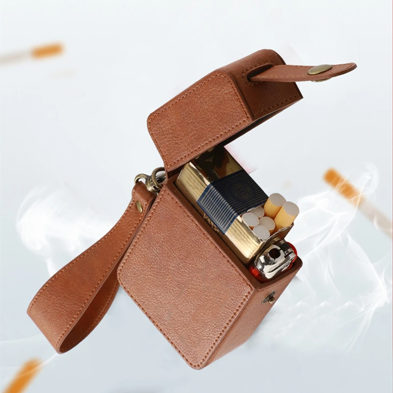 

Genuine Leather Cigarette Case Cover Luxury PU Leather Cigarettes Box Holder Big Capacity Lighter Sleeve Gadgets for Women Men