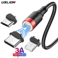 uslion 3a fast charging magnetic cable for iphone 12 11 xs max xr micro usb cable type c 8 pin cable for xiaomi redmi 10 huawei