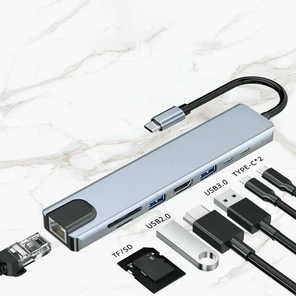 

USB-концентратор 8 в 1, USB Type-C 3,1/4K HDMI, RJ45, кардридер для SD/TF карт, PD, быстрая зарядка, для MacBook Air Pro, концентратор для ПК